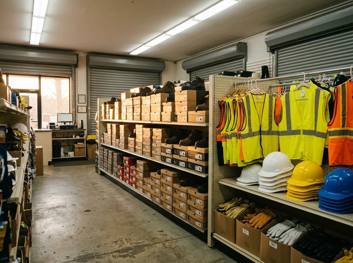 The Quazi Supply storefront on Port Richmond Avenue, late afternoon, yellow signage warm against the brick